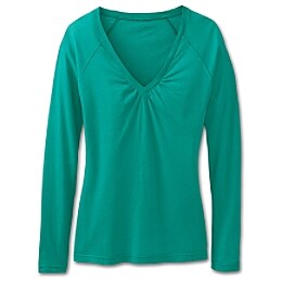 Shop by Sport: Shirred Long Sleeve Vee Tee - Jade