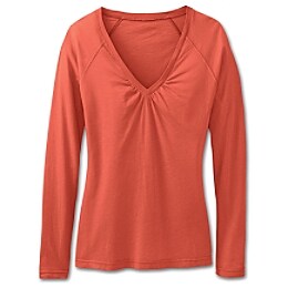 Shop by Sport: Shirred Long Sleeve Vee Tee - Papaya