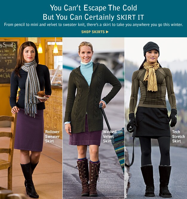you can't escape the cold but you can certainly skirt it. from pencil to mini and velvet to sweater knit, there's a skirt to take you anywhere you go this winter. shop skirts.