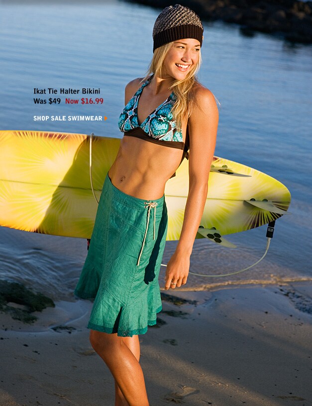 ikat tie halter bikini. was $49. now $16.99. shop sale swimwear