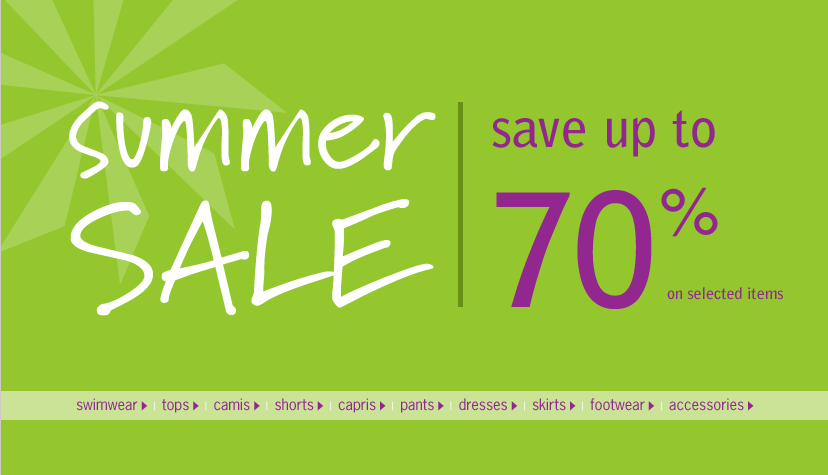 workout. go out. don't miss out... summer sale. save up to 70% on selected items.