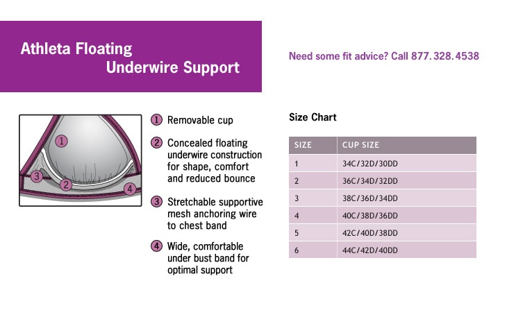 Athleta Bra Cup Floating Underwire Size Chart | Athleta