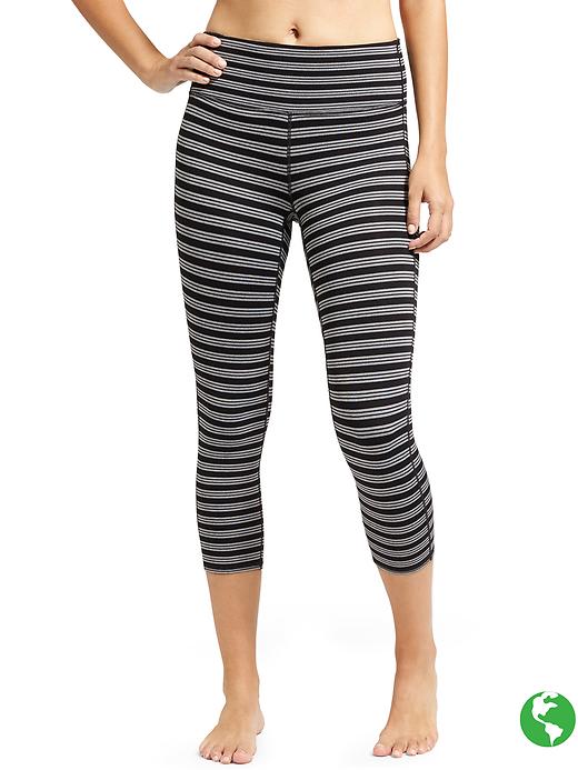 Athleta High Rise Heather Stripe Chaturanga Capri Black/Grey Heather