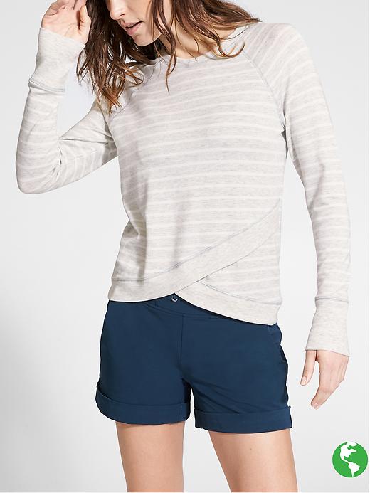 Athleta Stripe Criss Cross Sweatshirt Light Grey Heather
