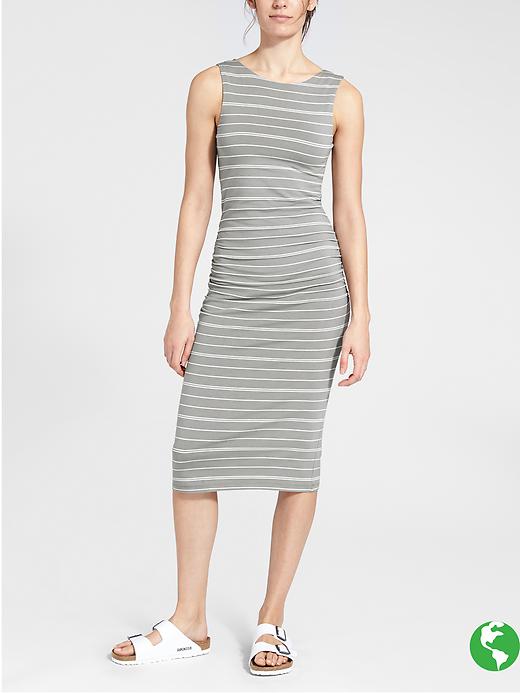 Athleta Comeback Tank Midi Dress Light Asphalt/White Stripe