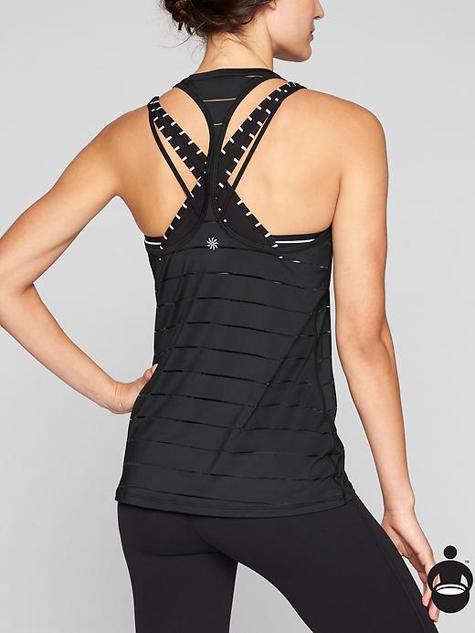 Athleta Stripe Mesh High Neck Chi Tank Black