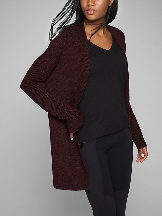 Athleta Chevron Shaker Stitch Wrap Bell Burgundy/ Black Marl