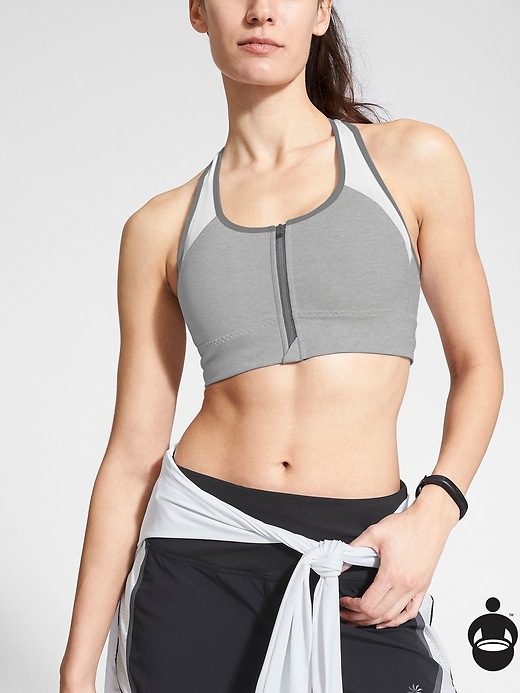 Athleta Zip It Bra Grey/ White