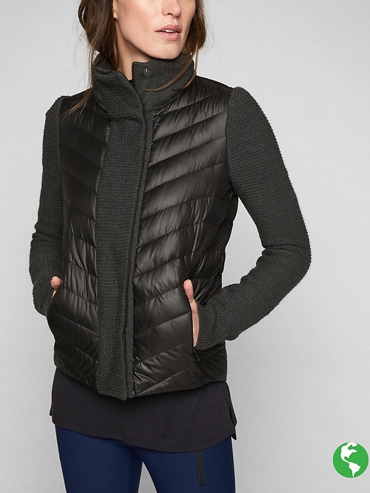 Athleta Responsible Down Sweater Jacket Black/ Charcoal