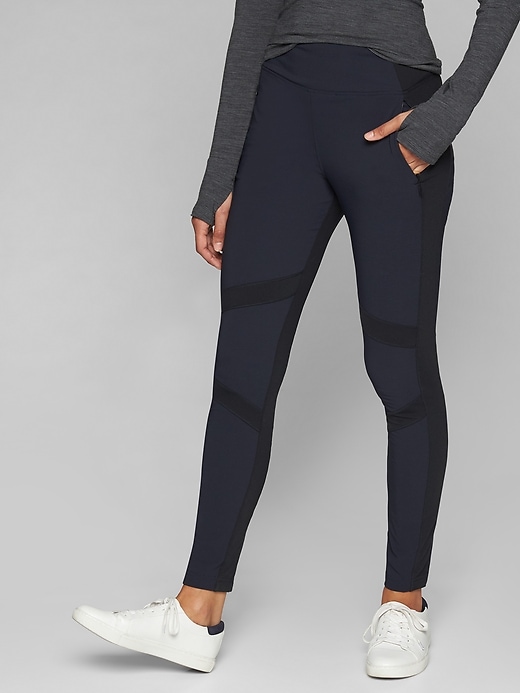 Athleta Highline Hybrid Summiter Tights Navy Captain/ Black