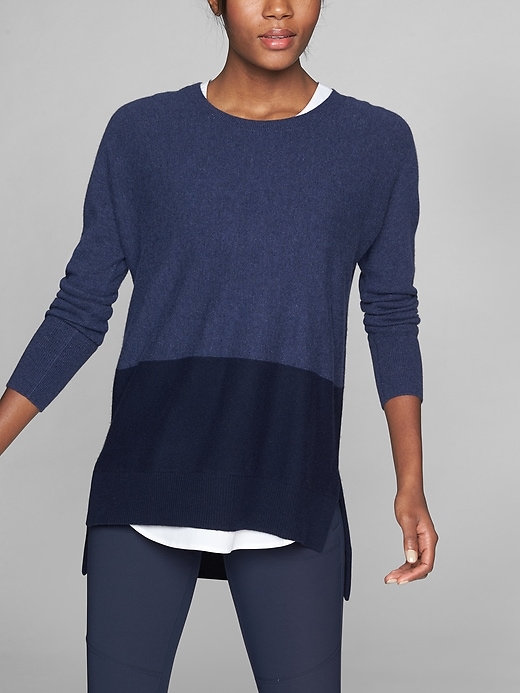 Athleta Wool Cashmere Stargazer Pullover Navy Colorblock