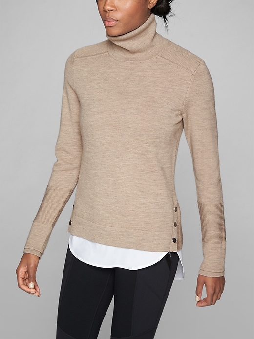 Athleta Merino Wool Turtleneck Foxtail Taupe Heather