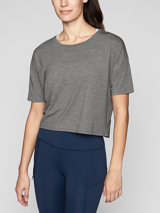 Athleta Studio Crop Tee Black Heather