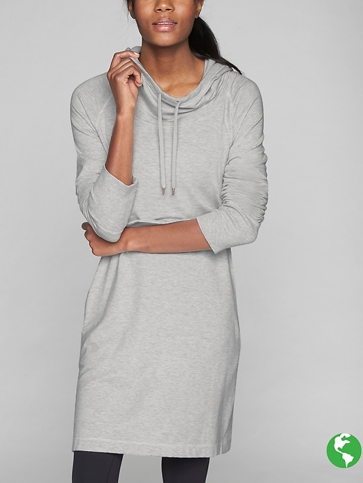 Athleta Cowl Lounge Sweatshirt Dress Light Grey Heather