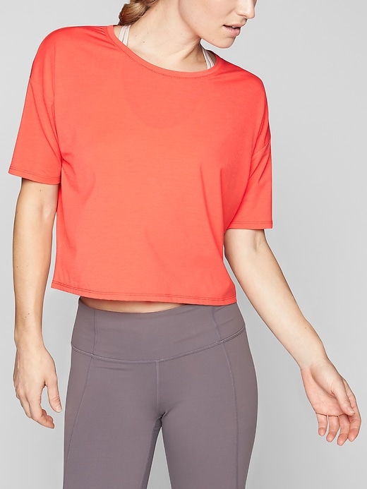 Athleta Studio Crop Tee Fire Coral