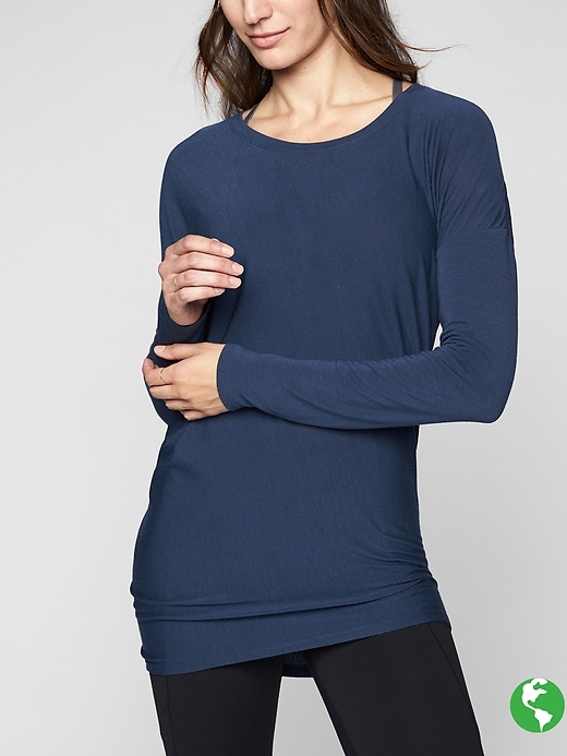 Athleta Threadlight Asym Relaxed Long Sleeve Constellation Blue