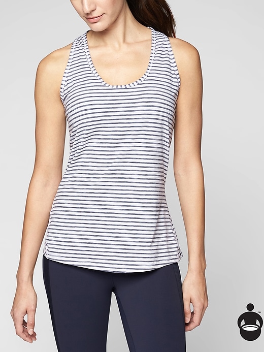 Athleta Heather Stripe Chi Tank Navy Heather/ Bright White