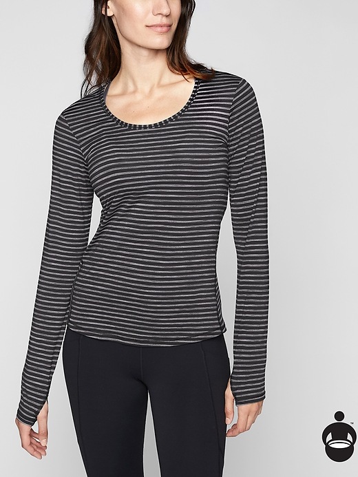 Athleta Heather Stripe Chi Top Black/ Bright White