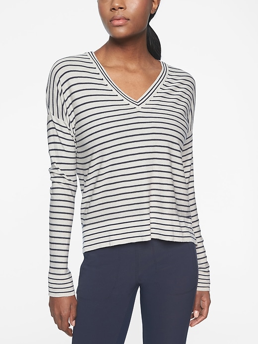 Athleta Retreat Sweater Fog Grey/ Navy