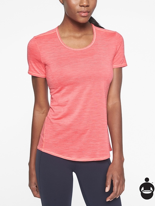 Athleta Shadow Stripe Chi Tee Coral Flash