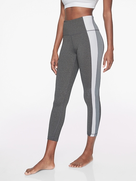 Athleta Colorblock Asym Powervita 7/8 Tights Black Heather