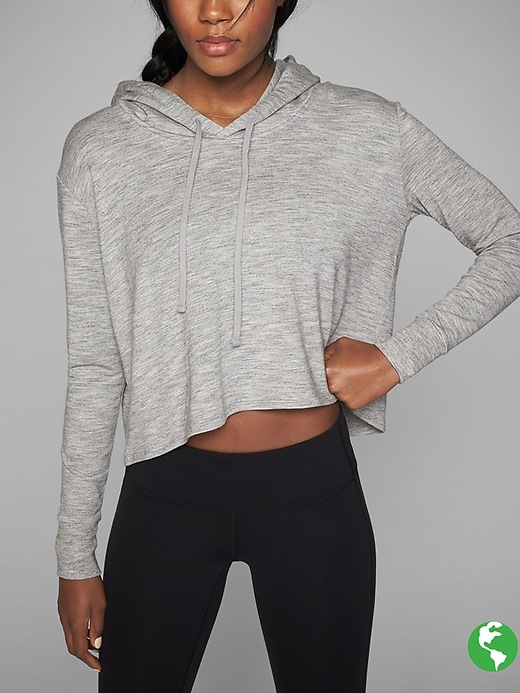 Athleta Coaster Crop Hoodie Marl Grey Heather