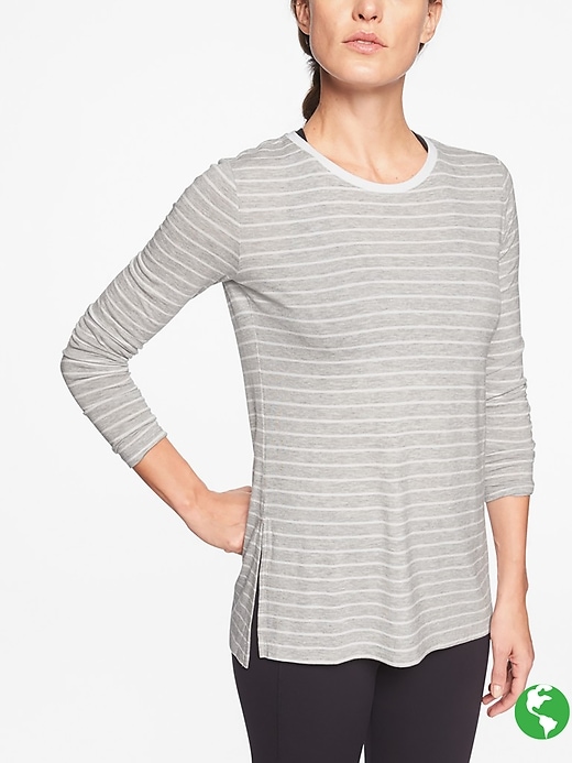 Athleta Threadlight Stripe Layering Long Sleeve Light Grey Heather/ Bright White