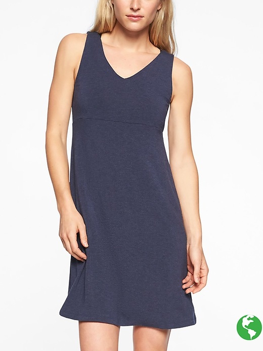 Athleta Santorini V Neck Solid Dress Navy Heather