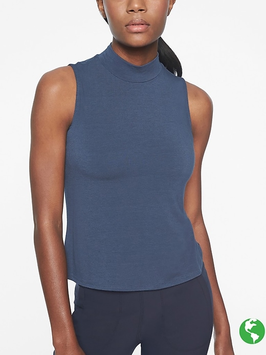 Athleta Threadlight Turtleneck Tank Constellation Blue