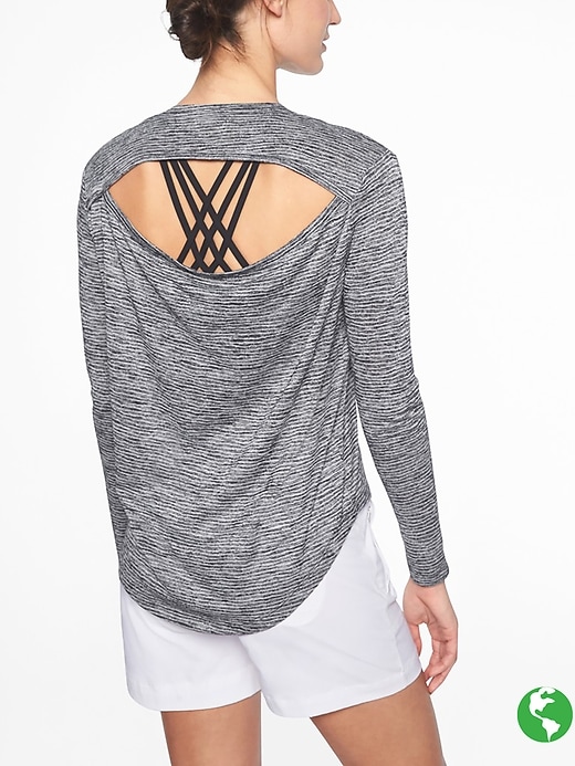 Athleta Breezy Long Sleeve Navy/ Bright White