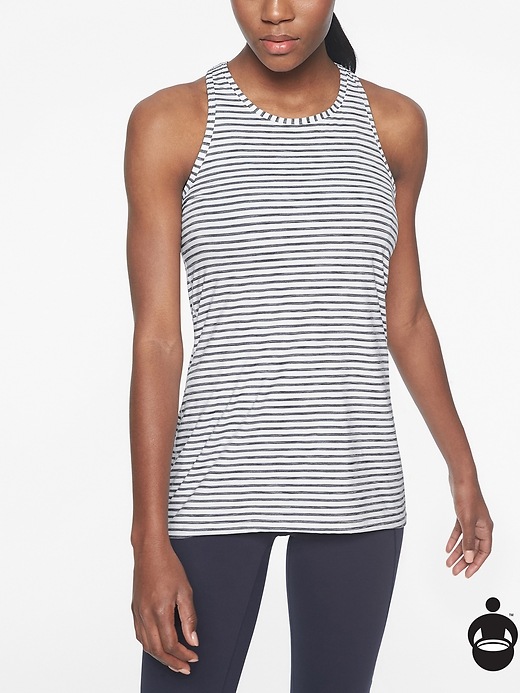 Athleta High Neck Heather Stripe Chi Tank Navy Heather/Bright White