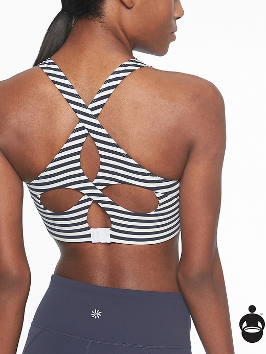 Athleta Stripe High Neck Bra Navy/ White