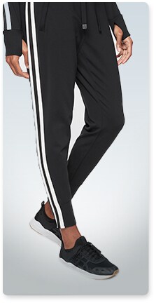 womens black joggers with white stripe