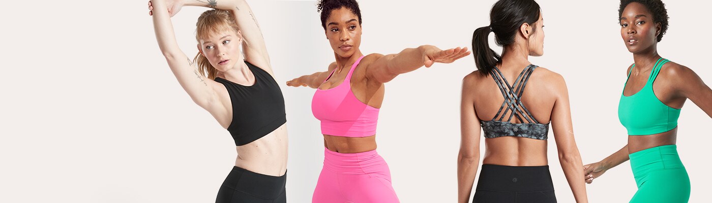 women wearing a range of hyperfocused bras in solids and prints