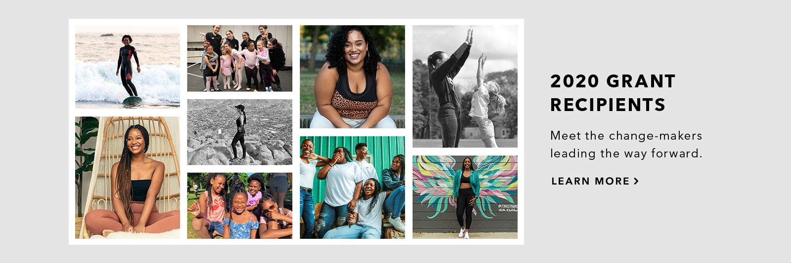 A collage of women who are the 2020 grant recipients of the Women's Sports Foundation.