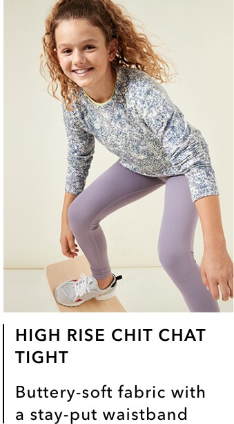 girl wearing purple/lavender High Rise Chit Chat Tight: Butter-soft fabric with a stay-put waistband.