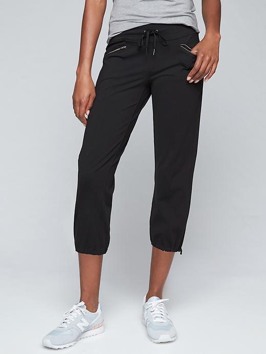 Athleta Women's Metro Black Straight Drawstring Pants Zipper Yoga