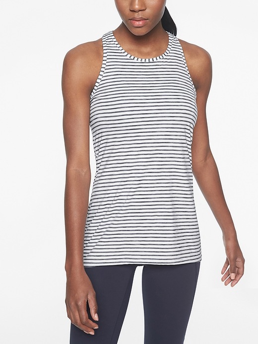 Image number 1 showing, High Neck Heather Stripe Chi Tank