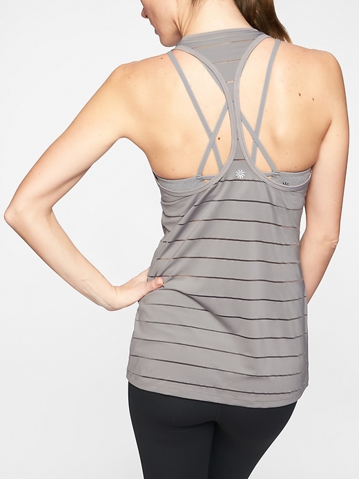 View large product image 1 of 1. Stripe Mesh High Neck Chi Tank