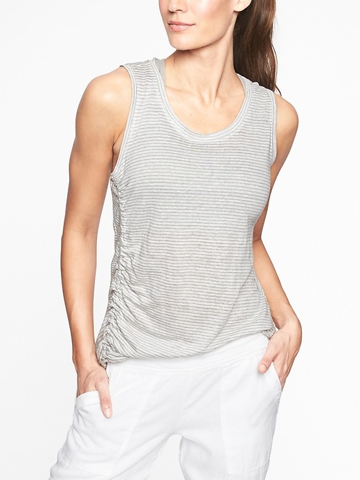 View large product image 1 of 1. Linen Striped Ruched Tank