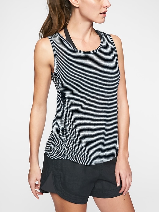 Image number 1 showing, Linen Striped Ruched Tank