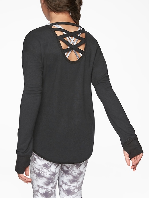 View large product image 1 of 1. Athleta Girl Criss Cross Back Sweatshirt