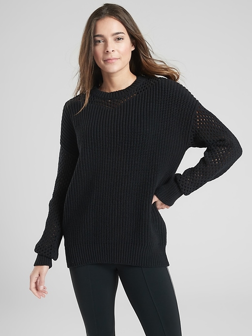 Image number 1 showing, Mesh Volume Sleeve Sweater