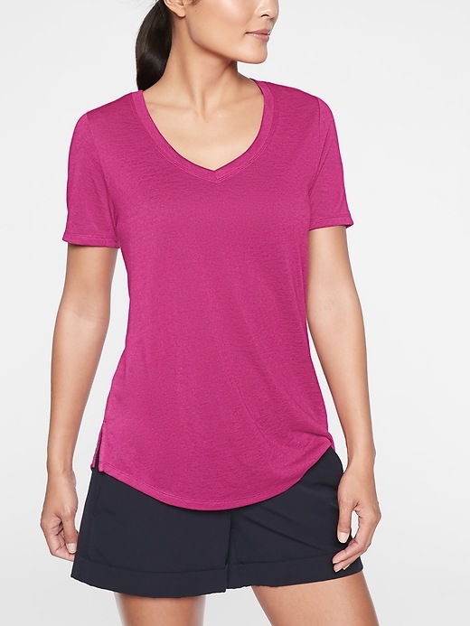 1 of 8 showing, with the color Electric Fuchsia of product Breezy Scoop V Tee