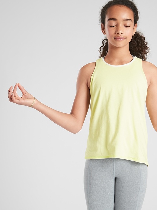 2 of 8 showing, with the color Alluring Yellow of product Athleta Girl Reversible Twistful Thinking Tank