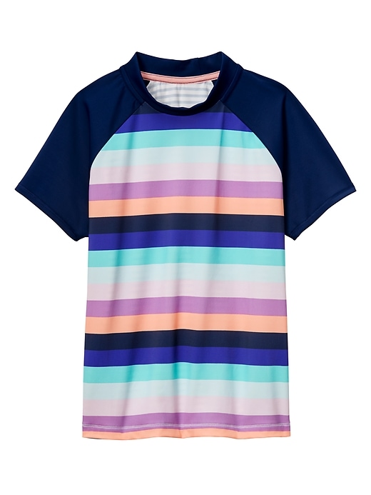 1 of 8 showing, with the color Sunsational Stripe of product Athleta Girl Mock Neck Rashguard