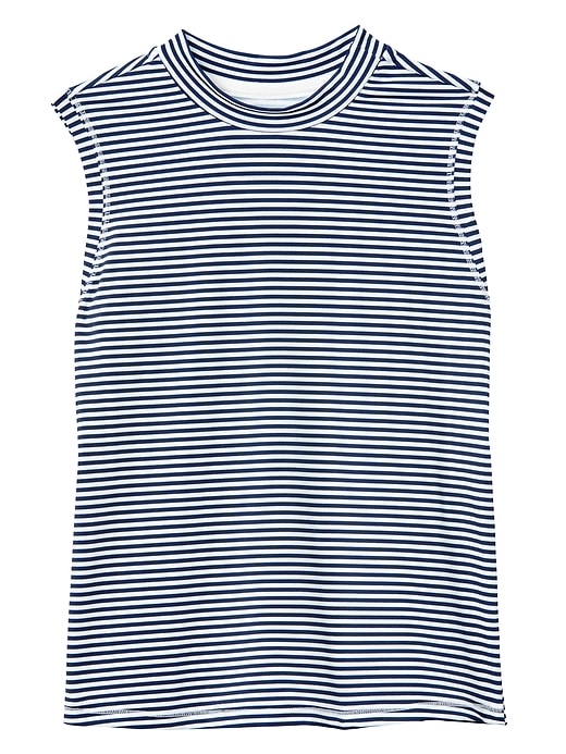 1 of 8 showing, with the color Navy Stripe of product Athleta Girl Overlap Sleeveless Rashguard