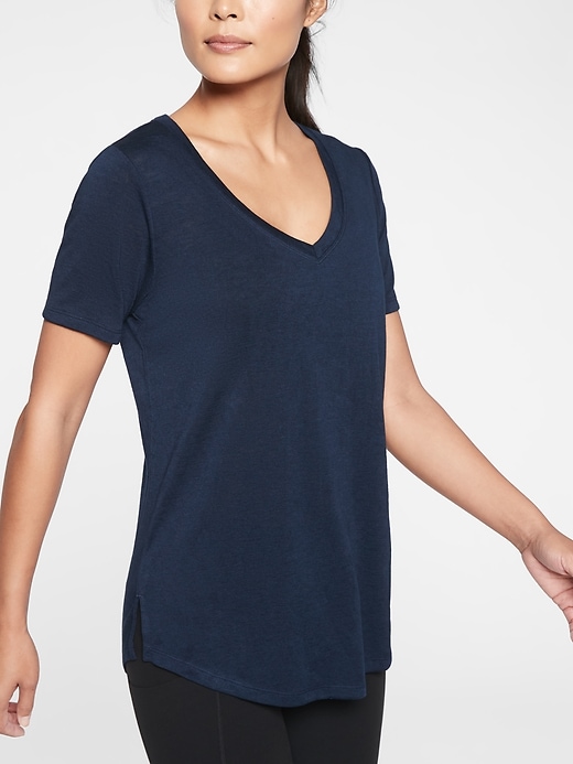 1 of 8 showing, with the color Navy of product Breezy Scoop V Tee