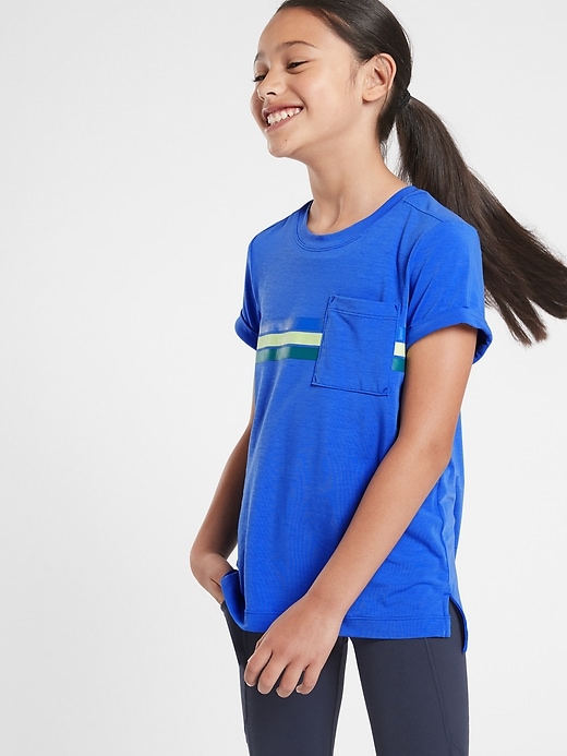 1 of 8 showing, with the color Caspian Blue of product Athleta Girl Be My Best Tee