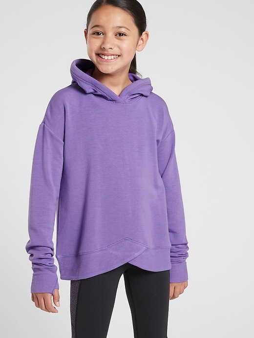 1 of 8 showing, with the color Confetti Purple of product Athleta Girl Here To Stay Hoodie